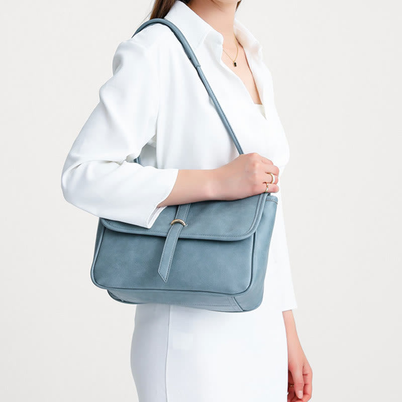 Umhängetasche für Damen mit dickem Griffriemen, weiche Ledertasche