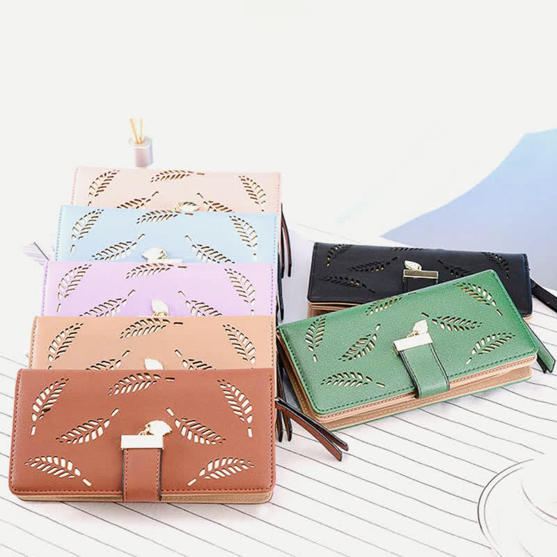 Große Ledergeldbörse für Damen, ausgehöhlt, lang, Clutch