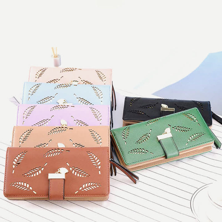 Große Ledergeldbörse für Damen, ausgehöhlt, lang, Clutch