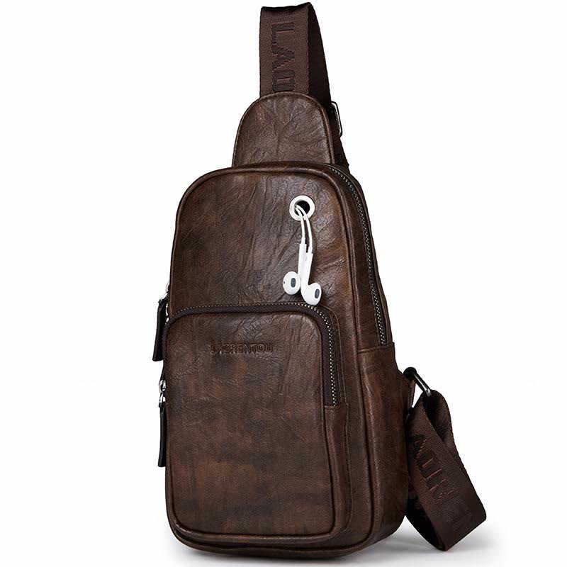 Herren Leder Sling Bag Brusttasche Ein-Schulter-Rucksack Umhängetasche