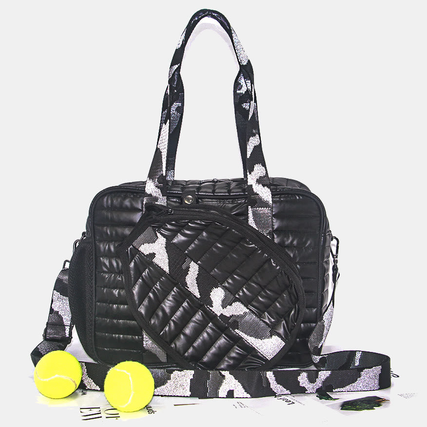 Pickleball-Schlägertasche für Sport, gestreifte Umhängetasche aus Daunenbaumwolle