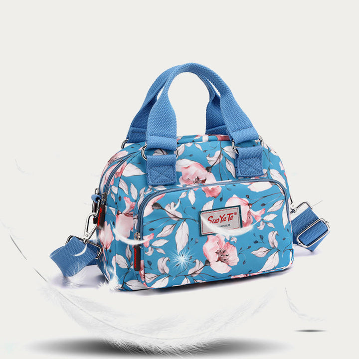 Umhängetasche aus Nylon für Damen, Handtasche mit buntem Blumendruck