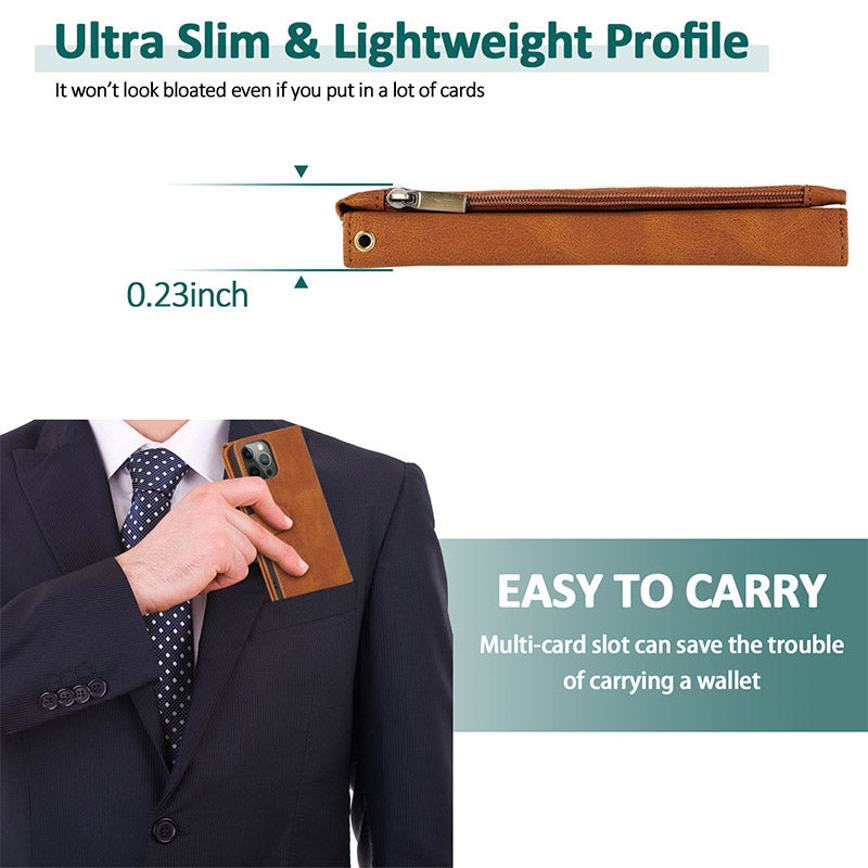 Brieftaschenetui für iPhone Samsung, langlebiges Flip-Lanyard-Gurt-Armband, Reißverschluss, Kartenhalter