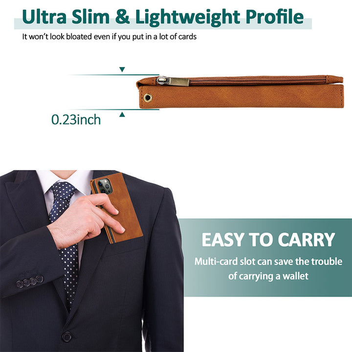 Brieftaschenetui für iPhone Samsung, langlebiges Flip-Lanyard-Gurt-Armband, Reißverschluss, Kartenhalter