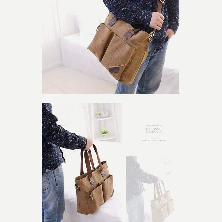 Canvas-Umhängetasche für Damen und Herren, Retro, lässige Handtasche, Arbeitstasche
