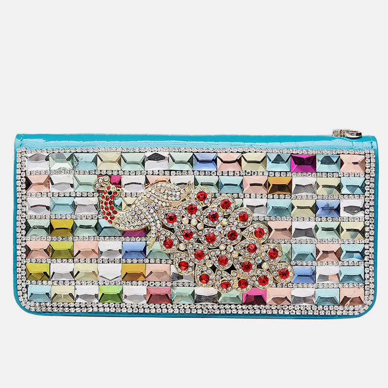 Lange Lederclutch für Damen mit Diamanten besetzte Münzbörse
