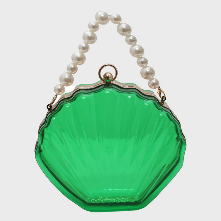 Umhängetasche für Damen mit Perlenkette und Clip, transparente Tasche