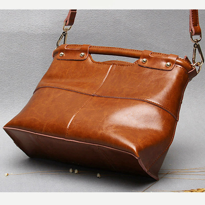 Top-Griff-Tasche für Damen, genietete Umhängetasche aus Rindsleder