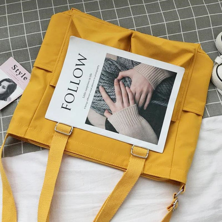 Große Tragetasche aus Canvas mit mehreren Taschen, funktionale Umhängetasche