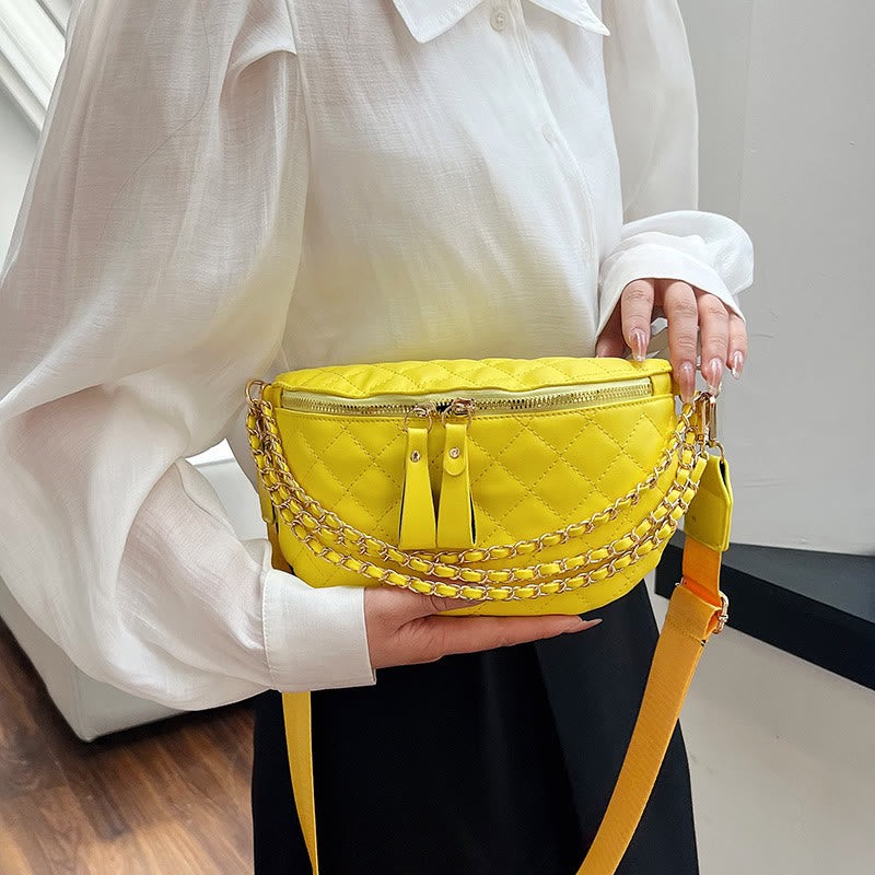 Rhomboid gesteppte Brusttasche Damen Gürteltasche mit Kettendekor