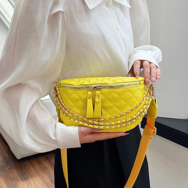Rhomboid gesteppte Brusttasche Damen Gürteltasche mit Kettendekor