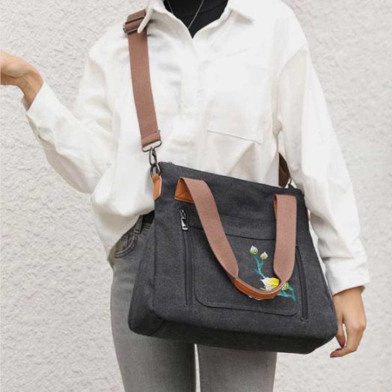 Handtasche aus Canvas mit Blumendruck für Damen, Henkeltasche oben, Umhängetasche