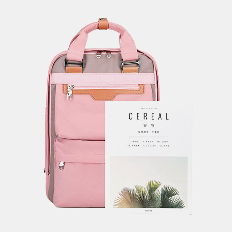Modischer Patchwork-Rucksack mit Farbblockdesign und mehreren Taschen