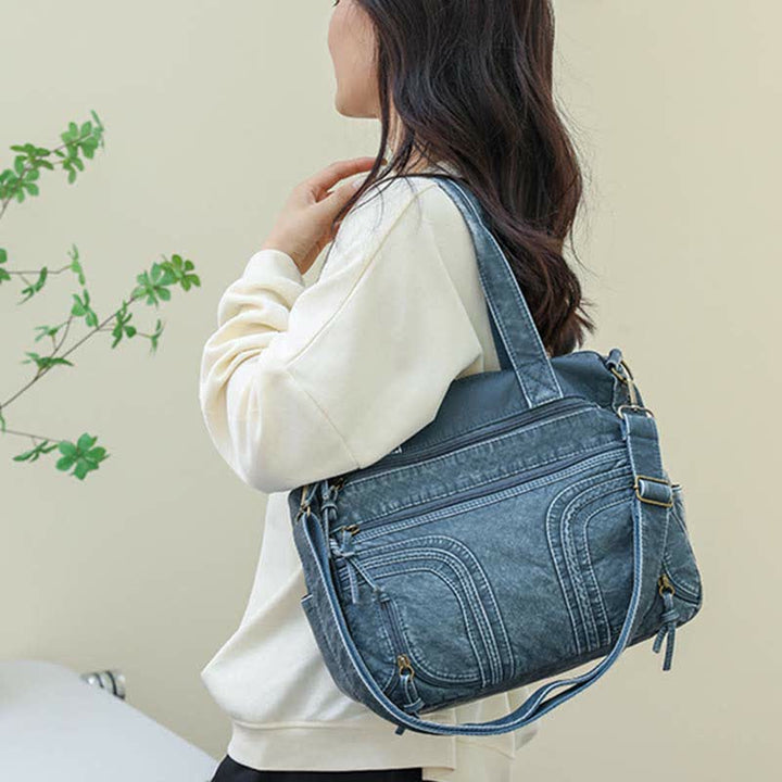 Denim Farbe Tote Handtaschen Große Kapazität Kunstleder Schulter Geldbörse