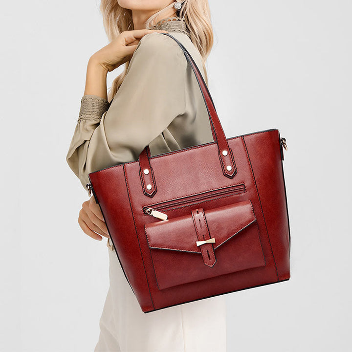 Taschenset für Damen, große Tragetasche, Umhängetasche aus Leder