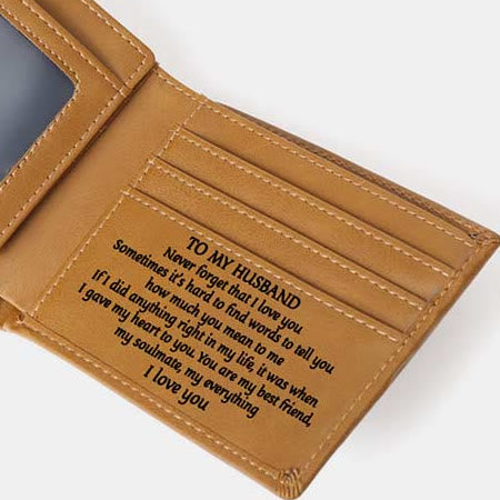 Gravierte Herren-Geldbörse, dreifach faltbar, Leder, Kartenhalter, Geschenke für Sohn und Enkel