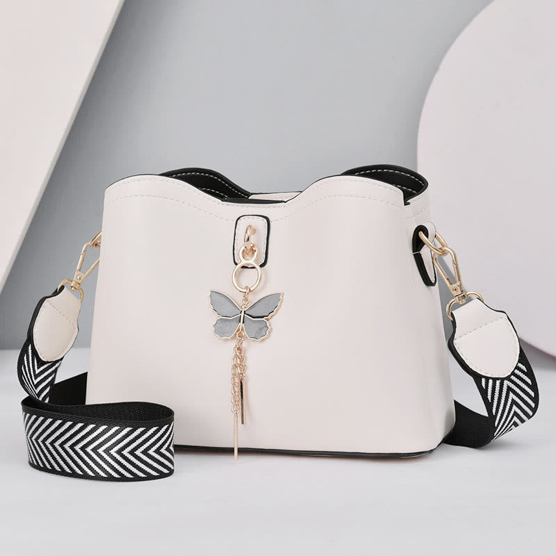 Umhängetasche für Damen, schlichte Schultertasche aus Leder mit Schmetterlingsmotiv