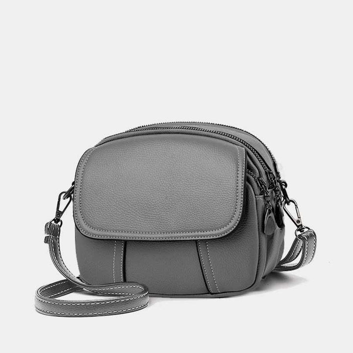 Kleine Umhängetasche mit dreifachem Reißverschluss, Leder, Handy-Geldbörse, Schultertasche