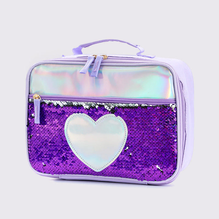 Lunchtasche für Kinder mit Glitzer-Herzmuster, isolierte Tasche