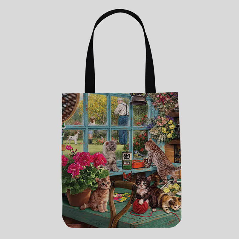Süße Kätzchen-Tragetasche aus Segeltuch für Damen und Herren, multifunktionale Schultertaschen