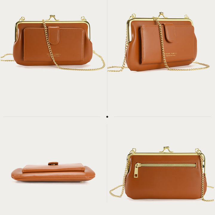 Handytasche für Damen, Umhängetasche mit Kette und mehreren Fächern