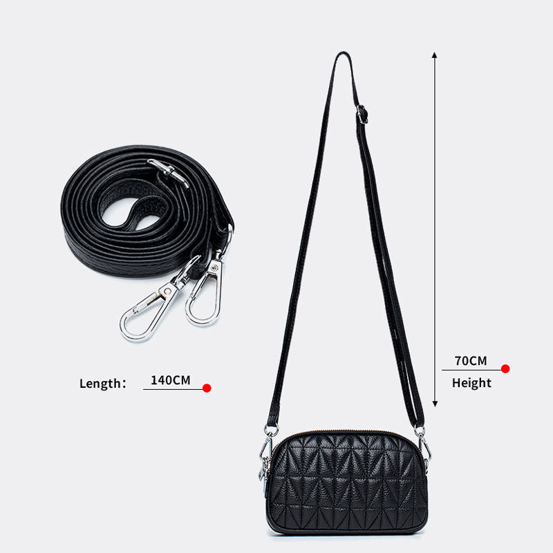 Elegante Umhängetasche für Damen mit drei Fächern und Rautenmuster-Stickerei