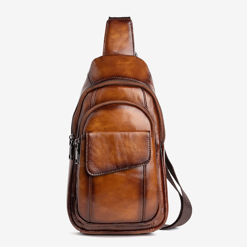 Sling-Rucksack aus echtem Leder, Retro, Mehrzweck-Umhängetasche, Schultertasche, Brusttasche