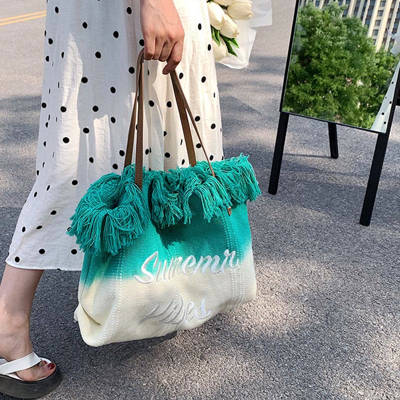 Tote für Damen mit Farbverlauf, Quaste, große Alltagstasche