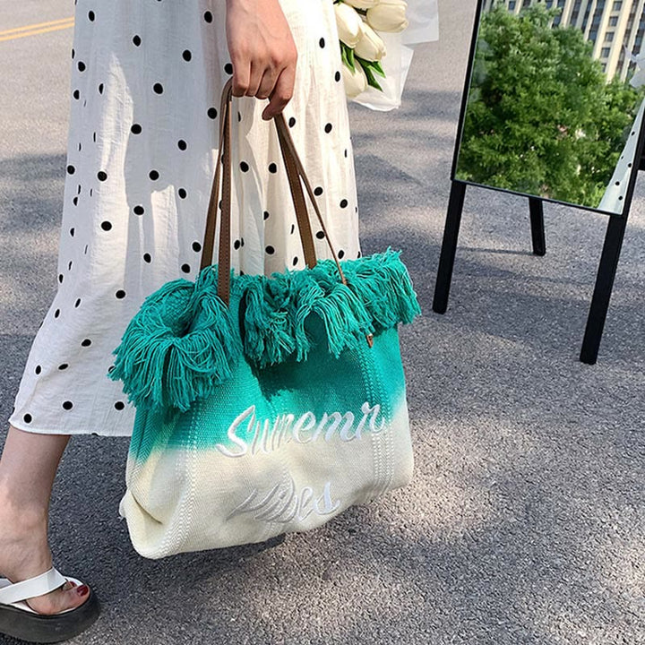 Tote für Damen mit Farbverlauf, Quaste, große Alltagstasche