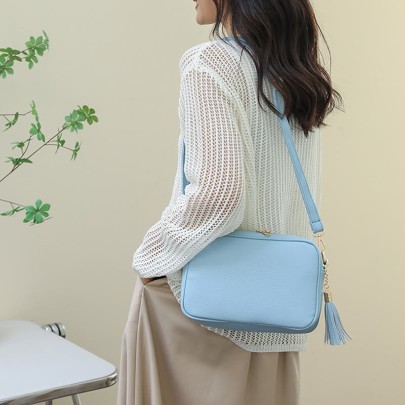 Umhängetasche für Damen mit Quaste, einfarbig, lässige Ledertasche