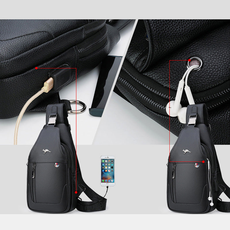 Sling Pack-Umhängetasche für Herren aus echtem Leder mit USB-Ladeanschluss