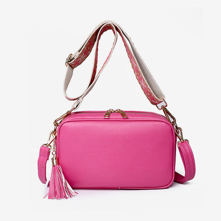 Umhängetasche für Damen mit Quaste, einfarbig, lässige Ledertasche