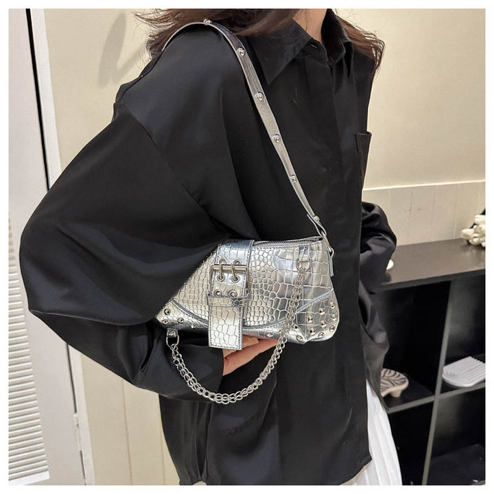 Umhängetasche für Damen, Krokodilmuster, Retro-Punk-Partytasche