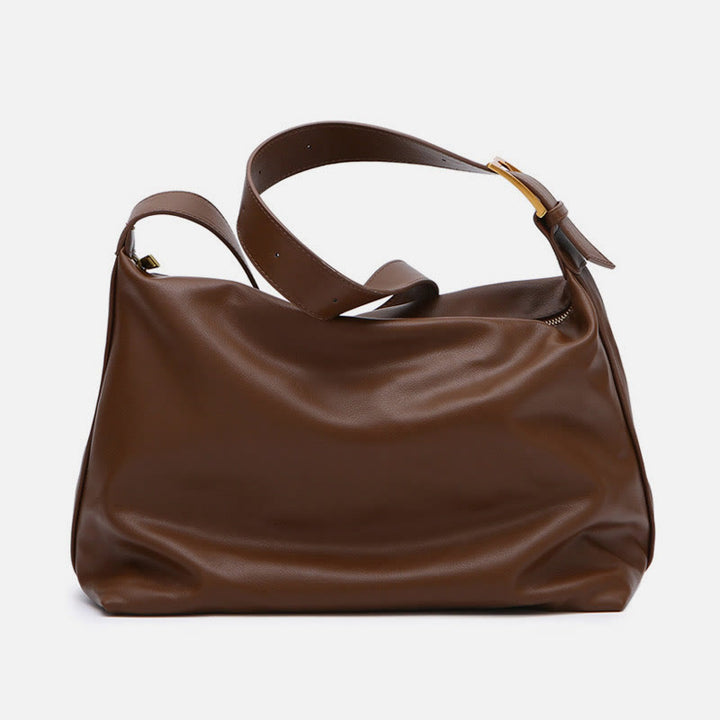 Damen Handtasche aus weichem Leder mit breiten Riemen, Vintage-Umhängetasche