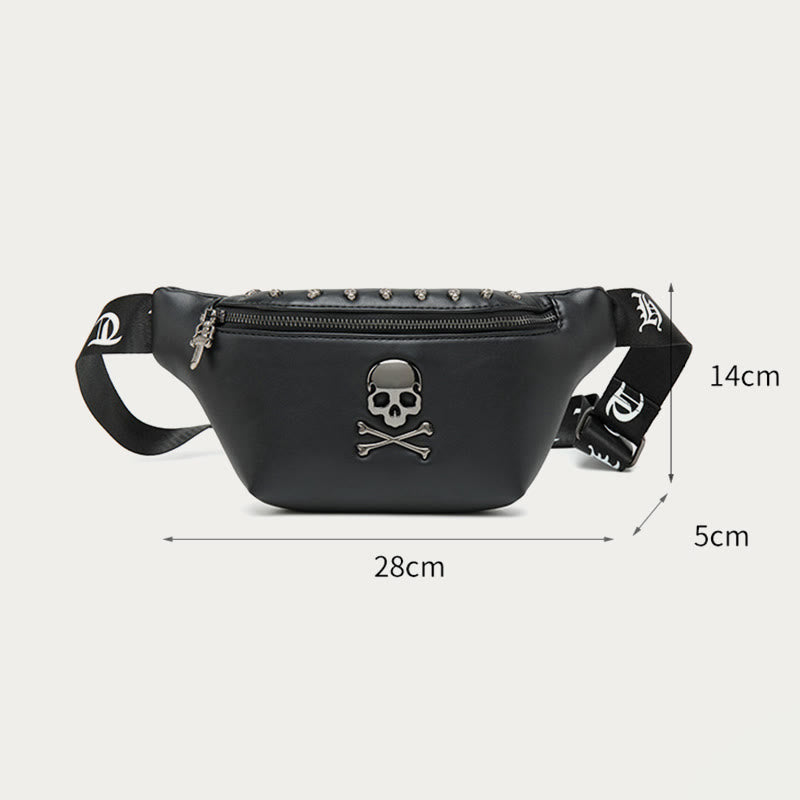 Gürteltasche im Punk-Stil mit Totenkopf und Nietengürtel, Brusttasche