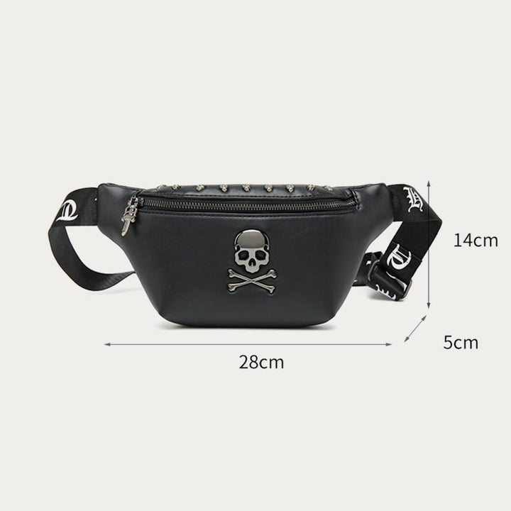 Gürteltasche im Punk-Stil mit Totenkopf und Nietengürtel, Brusttasche