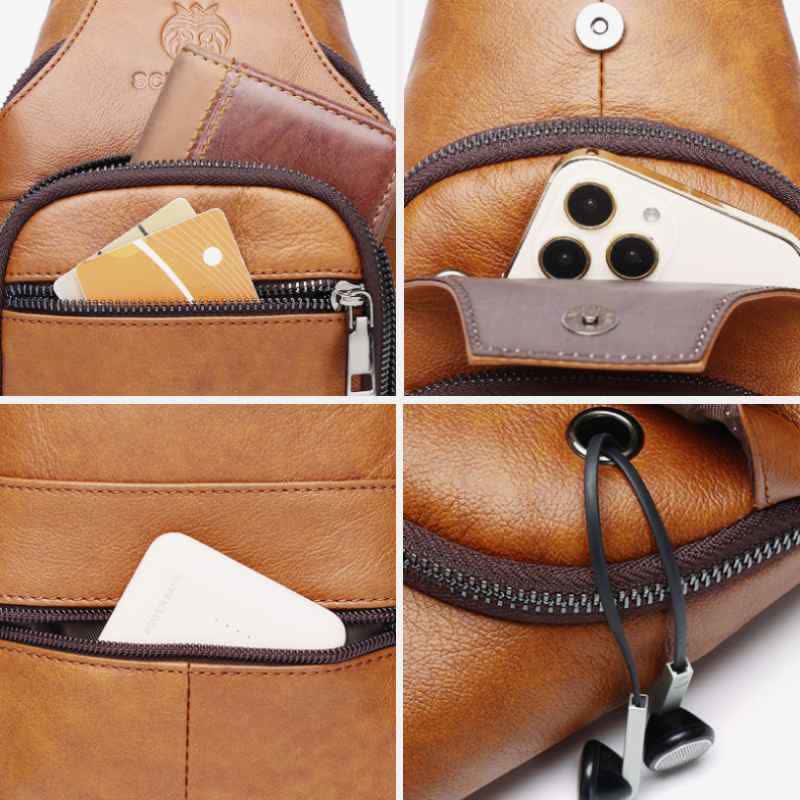 Schultertasche aus echtem Leder, Umhängetasche, Rucksack für Herren, zum Wandern, Reisen, Tagesrucksack