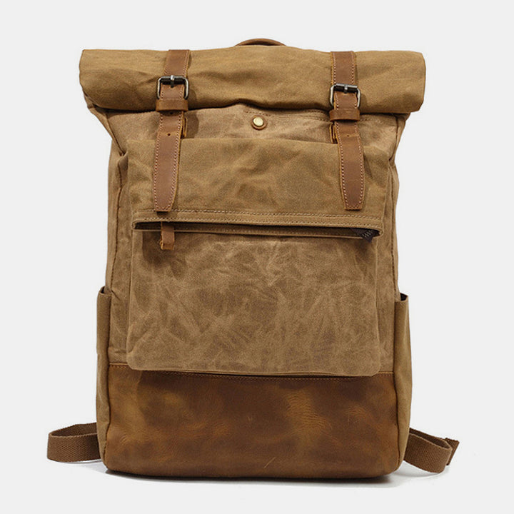 Canvas-Leder-Rucksack für College-Wochenendreisen, passend für 15,6-Zoll-Laptops
