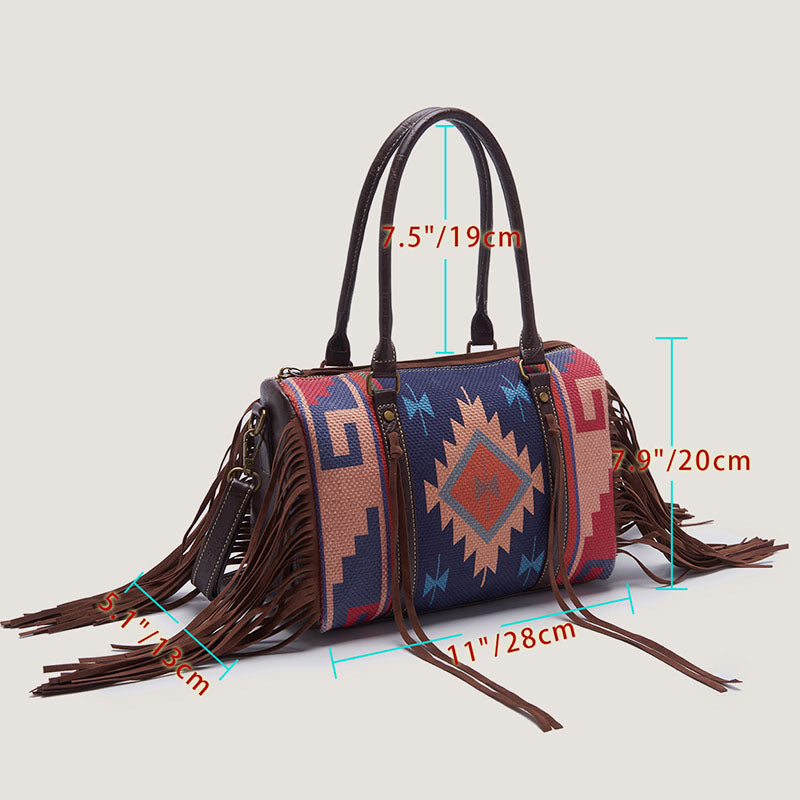 Vintage Handgewebte Boho Tote Tasche mit Quaste und Henkel und Umhängegurt