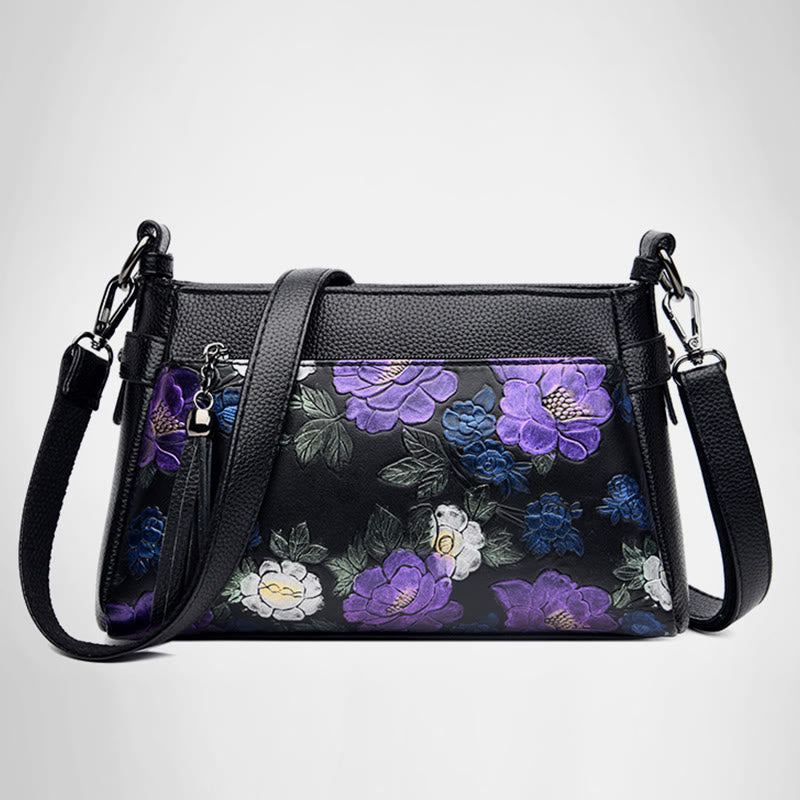 Umhängetasche mit Blumenmuster für Damen, Geldbörse mit Quaste und Libellen-Print