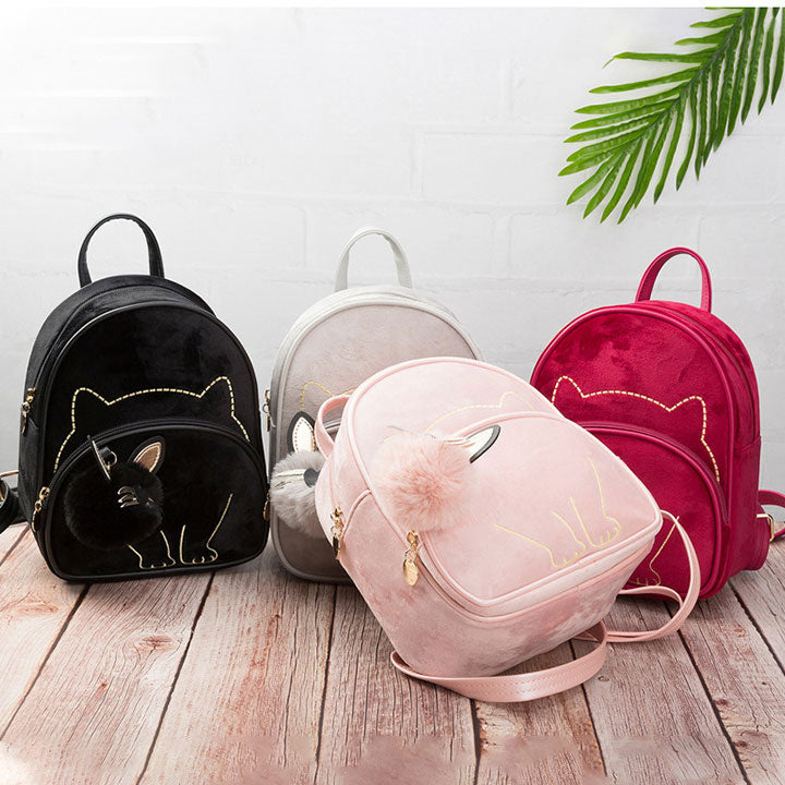 Mini-Rucksack mit aufgesticktem Katzenmuster