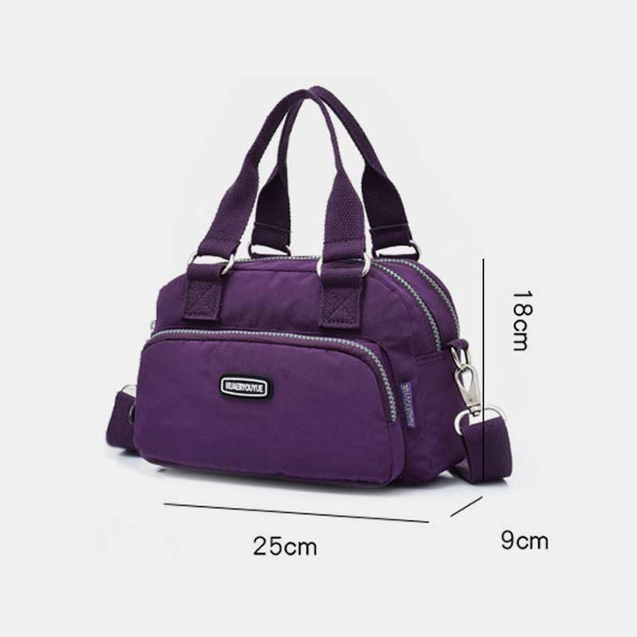 Handtasche für Damen, lila, Nylon, leicht, Einkaufstasche mit Reißverschluss