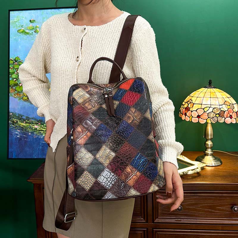 Rucksack für Frauen, Farbe Mosaik, einfaches Gittermuster, Reisetasche