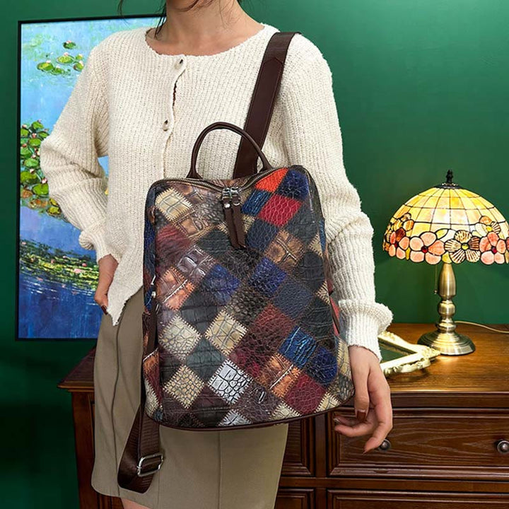 Rucksack für Frauen, Farbe Mosaik, einfaches Gittermuster, Reisetasche