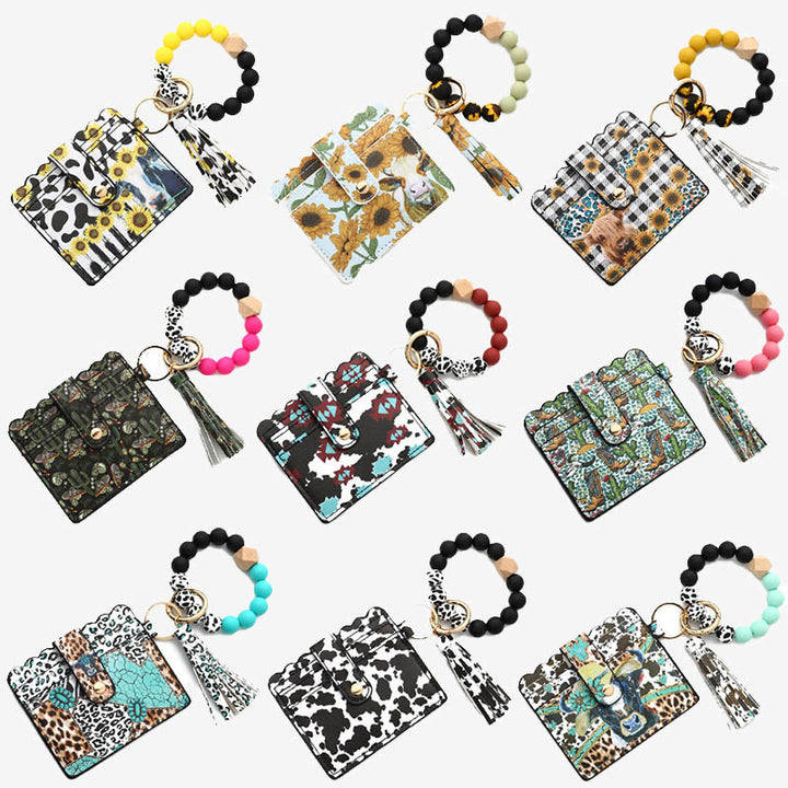 Western-Kartenhalter, Silikon-Perlenarmband, Quaste, Geldbörse für Damen