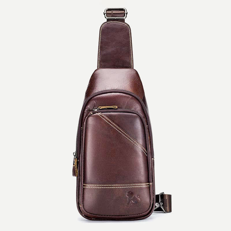 Rindsleder Leder wasserdicht Casual Sling Bag Daypack Schulter Brust Tasche