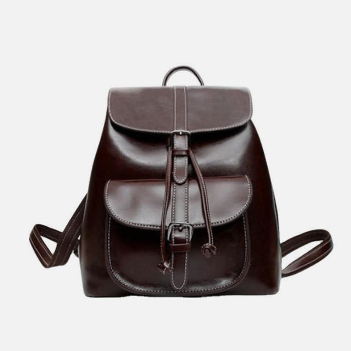 Klassischer Tagesrucksack für Damen, Ausflugsrucksack aus Leder mit Kordelzug