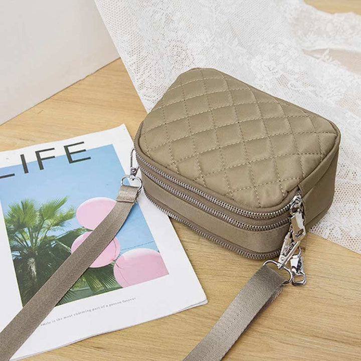 Damen Gesteppte Umhängetasche Dreifach Reißverschluss Kleine Schultertaschen Aus Nylon