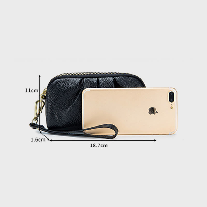 Clutch aus Rindsleder mit zwei Fächern, Handgelenktasche für Damen