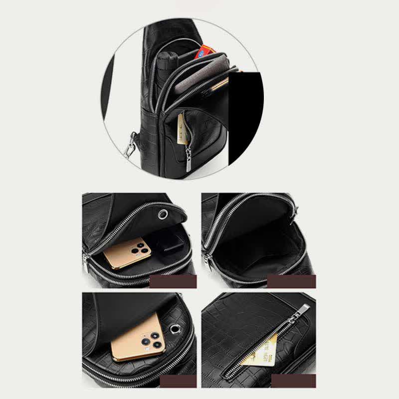 Sling-Rucksack aus Krokodil-Maserungsleder für Herren, Schultertasche, Reise-Tagesrucksack